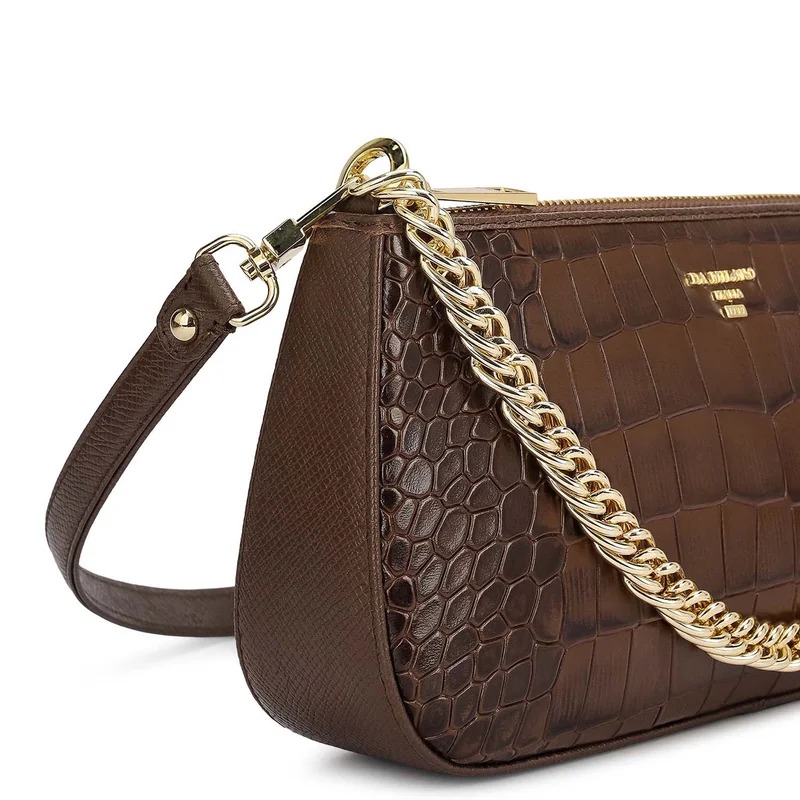 Da Milano Walnut Small Croco Leather Baguette - Walnut for Women | Best Price UAE